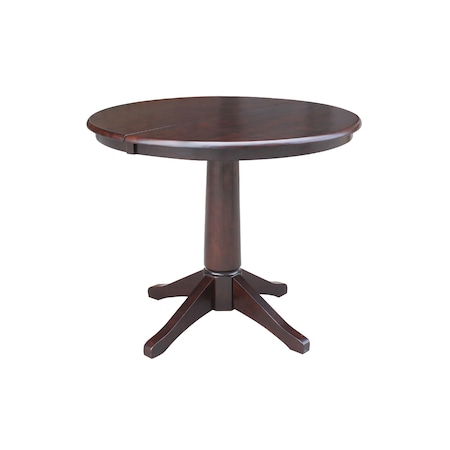 International Concepts Round 36 in Rd Top Pedestal Table, 12 in Leaf, 28.9 inH, Dining Height, Rich Mocha, 36 in W, Wood K15-36RXT-27B